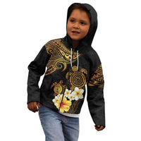 Polynesian Turtle Kid Hoodie Plumeria Hibiscus Pattern Black Color