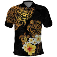 Polynesian Turtle Polo Shirt Plumeria Hibiscus Pattern Black Color
