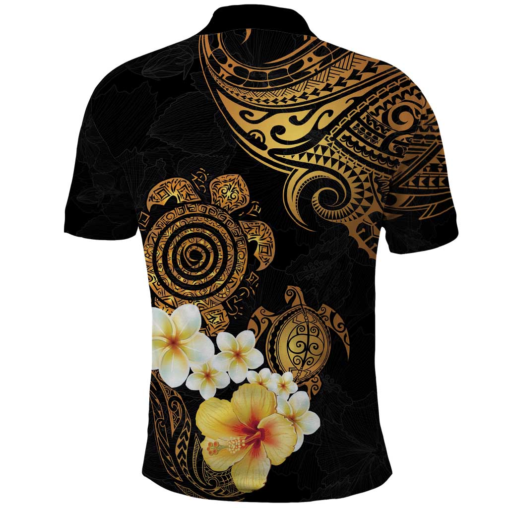 Polynesian Turtle Polo Shirt Plumeria Hibiscus Pattern Black Color