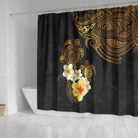Polynesian Turtle Shower Curtain Plumeria Hibiscus Pattern Black Color