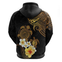 Polynesian Turtle Zip Hoodie Plumeria Hibiscus Pattern Black Color LT03 - Polynesian Pride