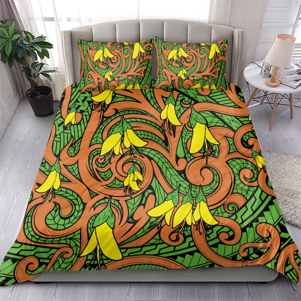 New Zealand Kowhai Flowers Bedding Set Maori Koru Pattern