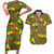 New Zealand Kowhai Flowers Couples Matching Short Sleeve Bodycon Dress and Hawaiian Shirt Maori Koru Pattern