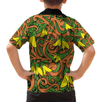 New Zealand Kowhai Flowers Family Matching Long Sleeve Bodycon Dress and Hawaiian Shirt Maori Koru Pattern LT03 - Polynesian Pride