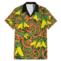 New Zealand Kowhai Flowers Family Matching Mermaid Dress and Hawaiian Shirt Maori Koru Pattern LT03 Dad's Shirt - Short Sleeve Orange - Polynesian Pride