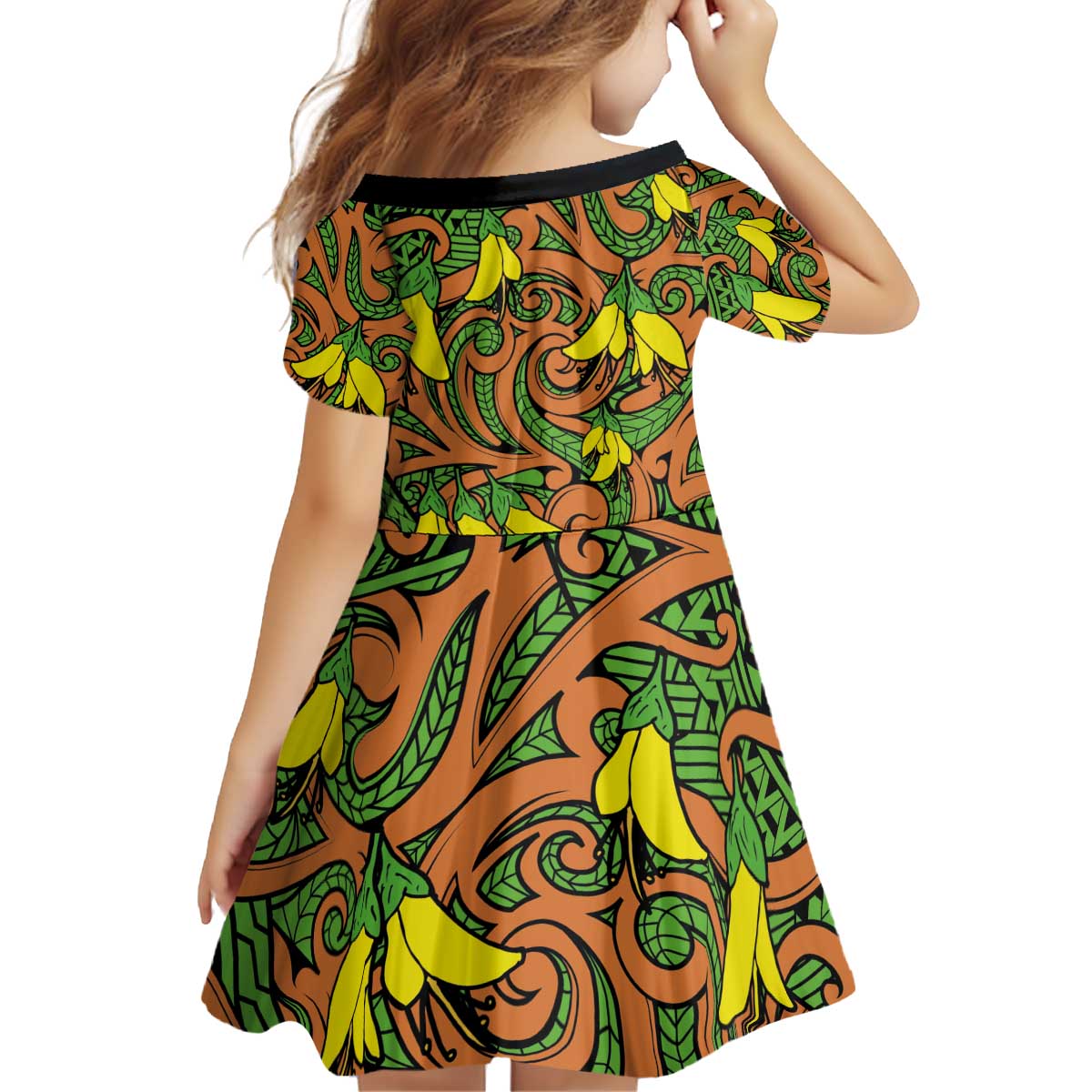 New Zealand Kowhai Flowers Family Matching Off Shoulder Short Dress and Hawaiian Shirt Maori Koru Pattern