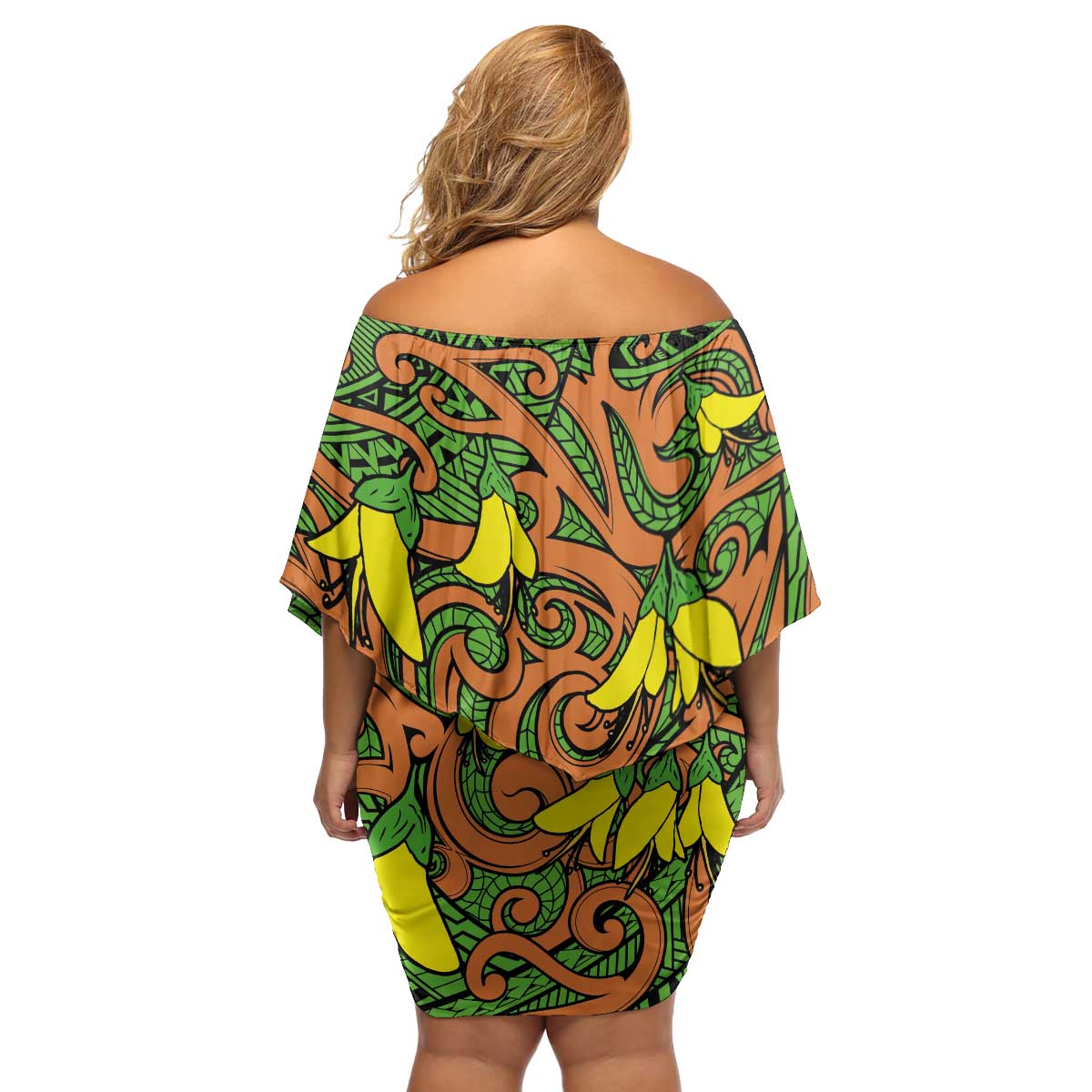 New Zealand Kowhai Flowers Family Matching Off Shoulder Short Dress and Hawaiian Shirt Maori Koru Pattern