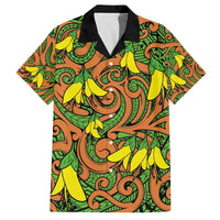 New Zealand Kowhai Flowers Family Matching Puletasi and Hawaiian Shirt Maori Koru Pattern LT03 Dad's Shirt - Short Sleeve Orange - Polynesian Pride