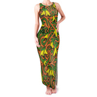 New Zealand Kowhai Flowers Family Matching Tank Maxi Dress and Hawaiian Shirt Maori Koru Pattern