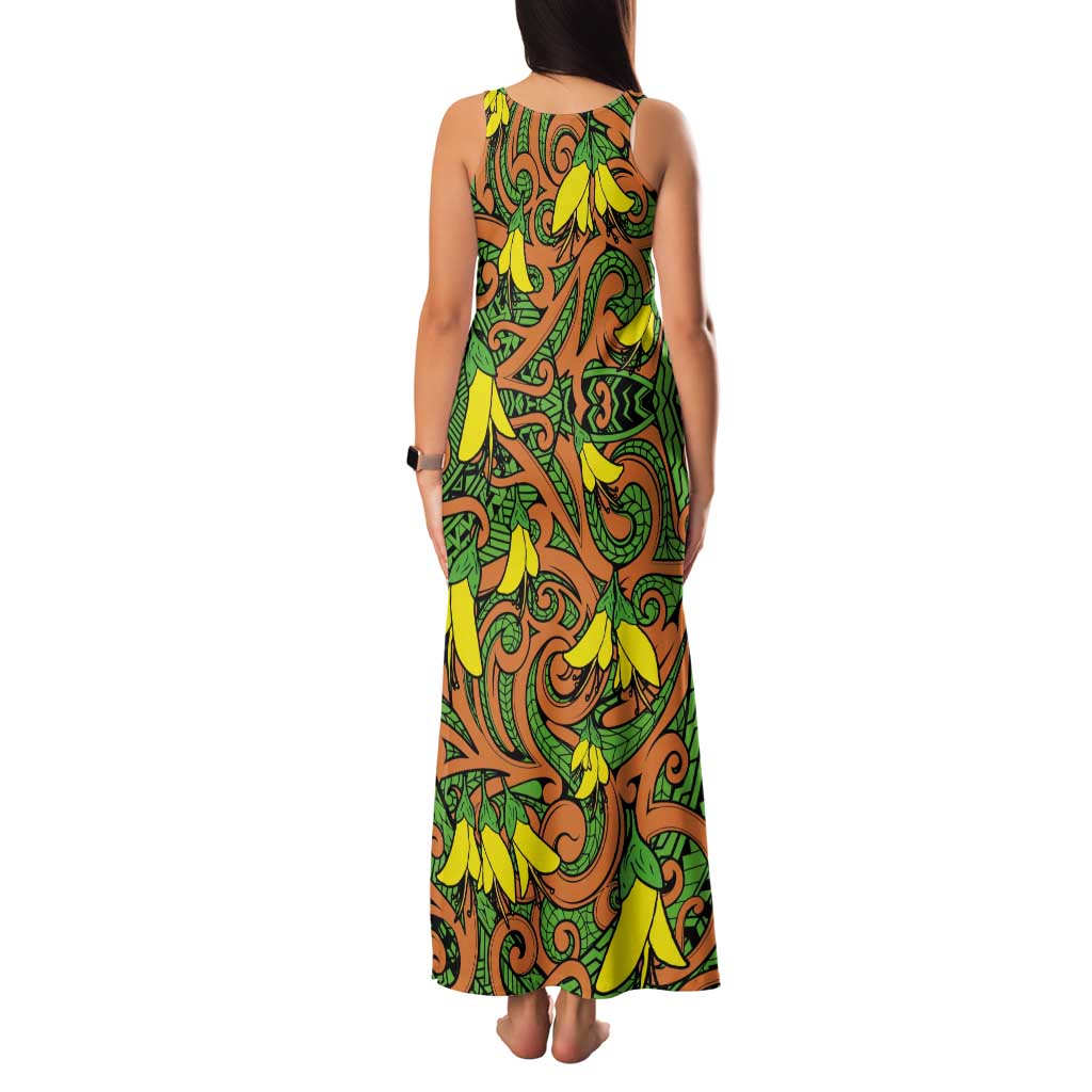 New Zealand Kowhai Flowers Family Matching Tank Maxi Dress and Hawaiian Shirt Maori Koru Pattern