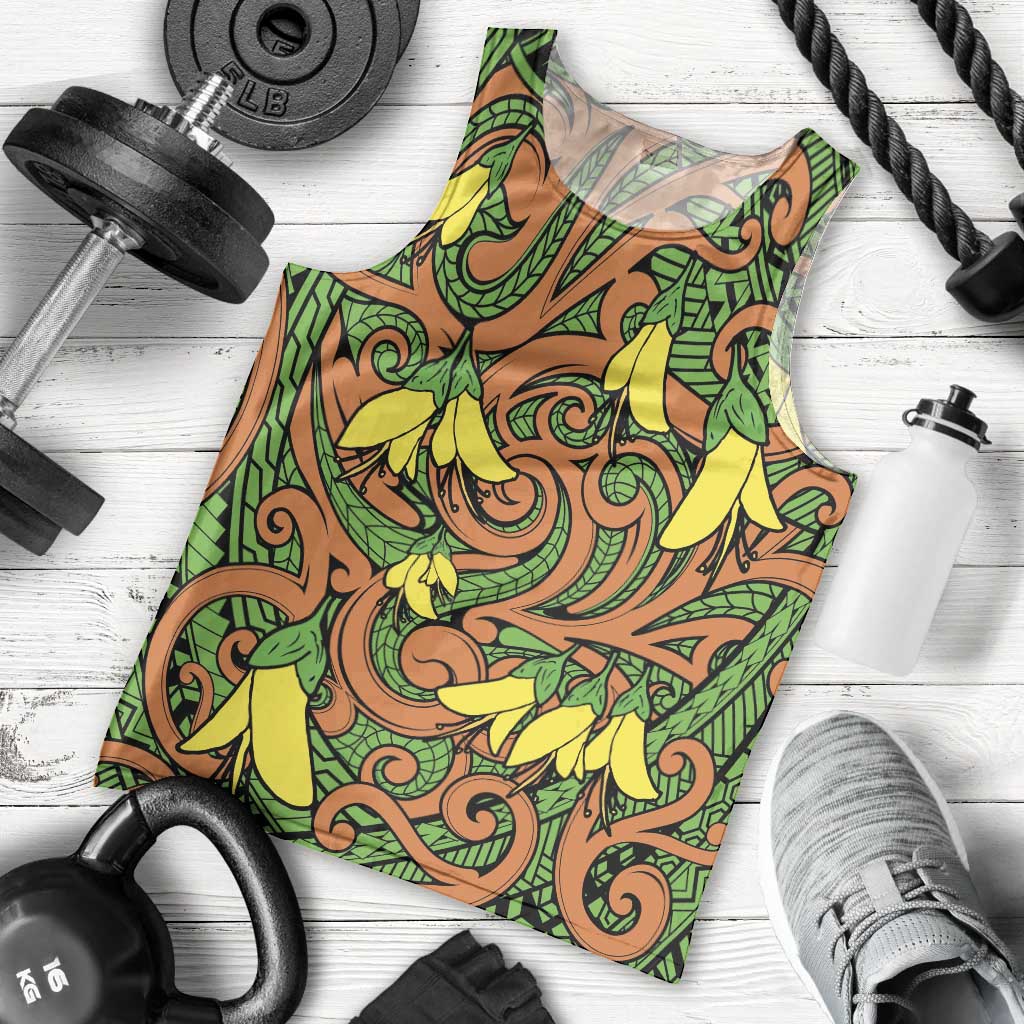 New Zealand Kowhai Flowers Men Tank Top Maori Koru Pattern