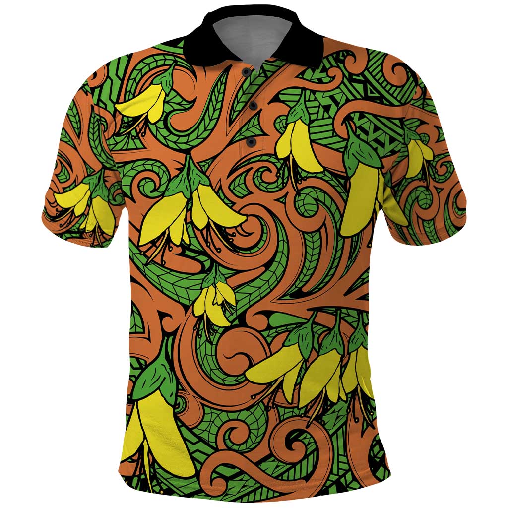 New Zealand Kowhai Flowers Polo Shirt Maori Koru Pattern