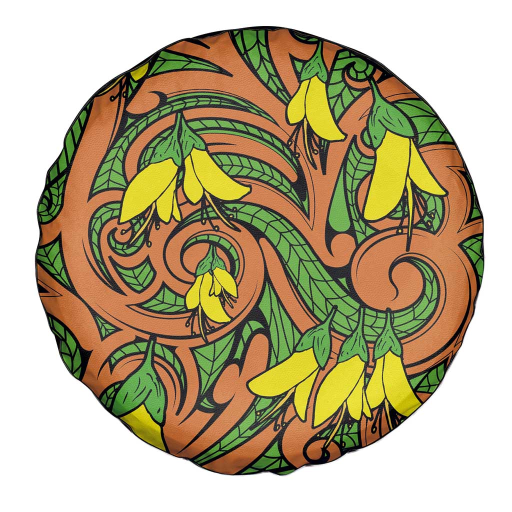 New Zealand Kowhai Flowers Spare Tire Cover Maori Koru Pattern