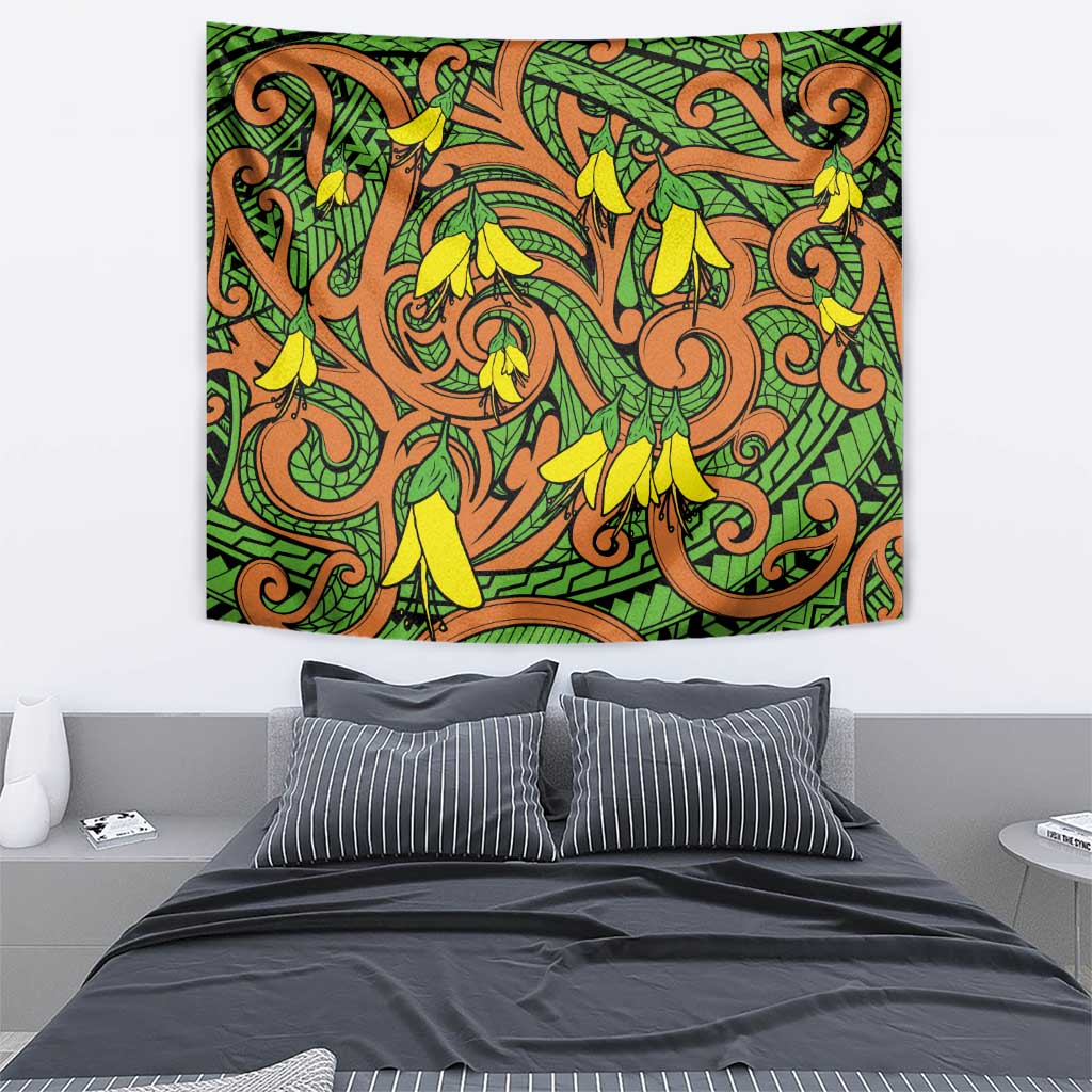 New Zealand Kowhai Flowers Tapestry Maori Koru Pattern