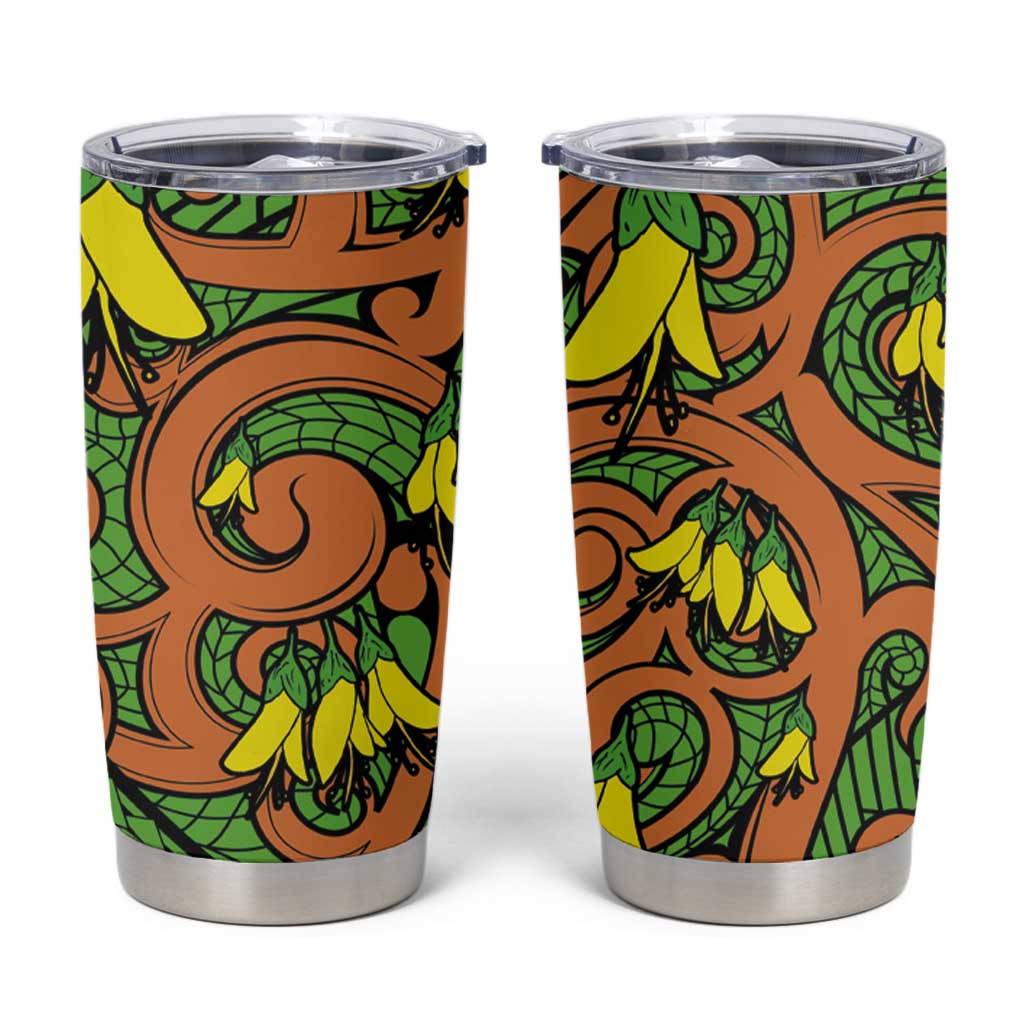 New Zealand Kowhai Flowers Tumbler Cup Maori Koru Pattern