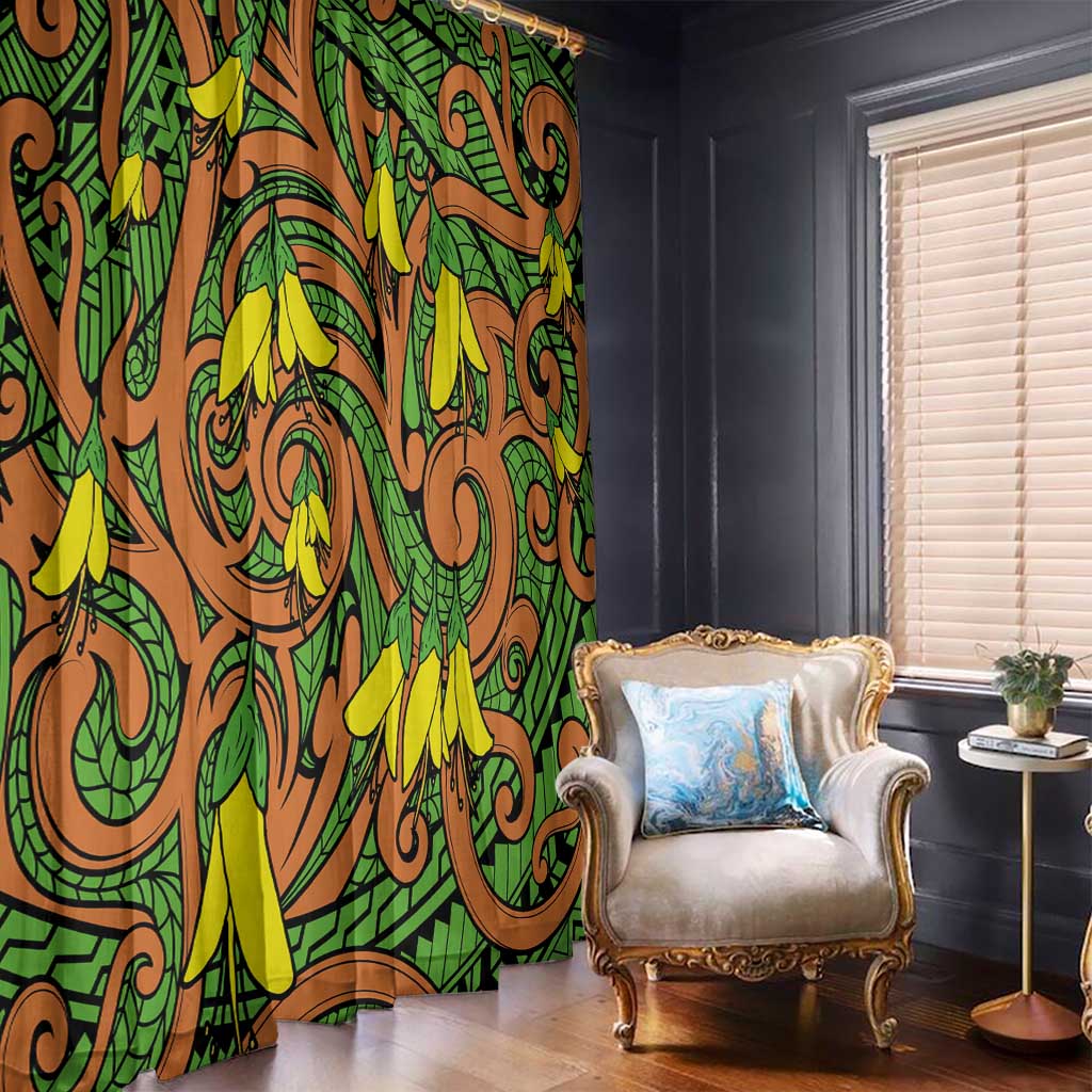 New Zealand Kowhai Flowers Window Curtain Maori Koru Pattern