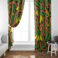 New Zealand Kowhai Flowers Window Curtain Maori Koru Pattern