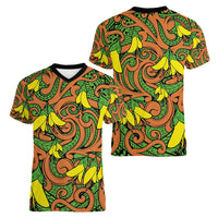 New Zealand Kowhai Flowers Women V-Neck T-Shirt Maori Koru Pattern