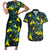 New Zealand Kowhai Flowers Couples Matching Short Sleeve Bodycon Dress and Hawaiian Shirt Maori Koru Pattern With Paua Shell Style