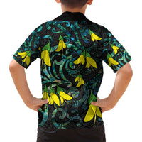 New Zealand Kowhai Flowers Family Matching Puletasi and Hawaiian Shirt Maori Koru Pattern With Paua Shell Style LT03 - Polynesian Pride