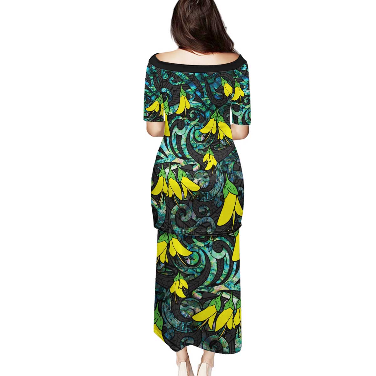 New Zealand Kowhai Flowers Family Matching Puletasi and Hawaiian Shirt Maori Koru Pattern With Paua Shell Style LT03 - Polynesian Pride