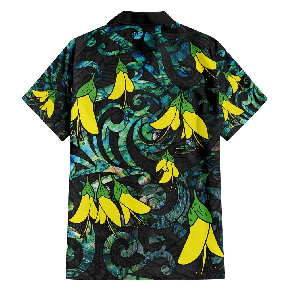 New Zealand Kowhai Flowers Family Matching Short Sleeve Bodycon Dress and Hawaiian Shirt Maori Koru Pattern With Paua Shell Style LT03 - Polynesian Pride