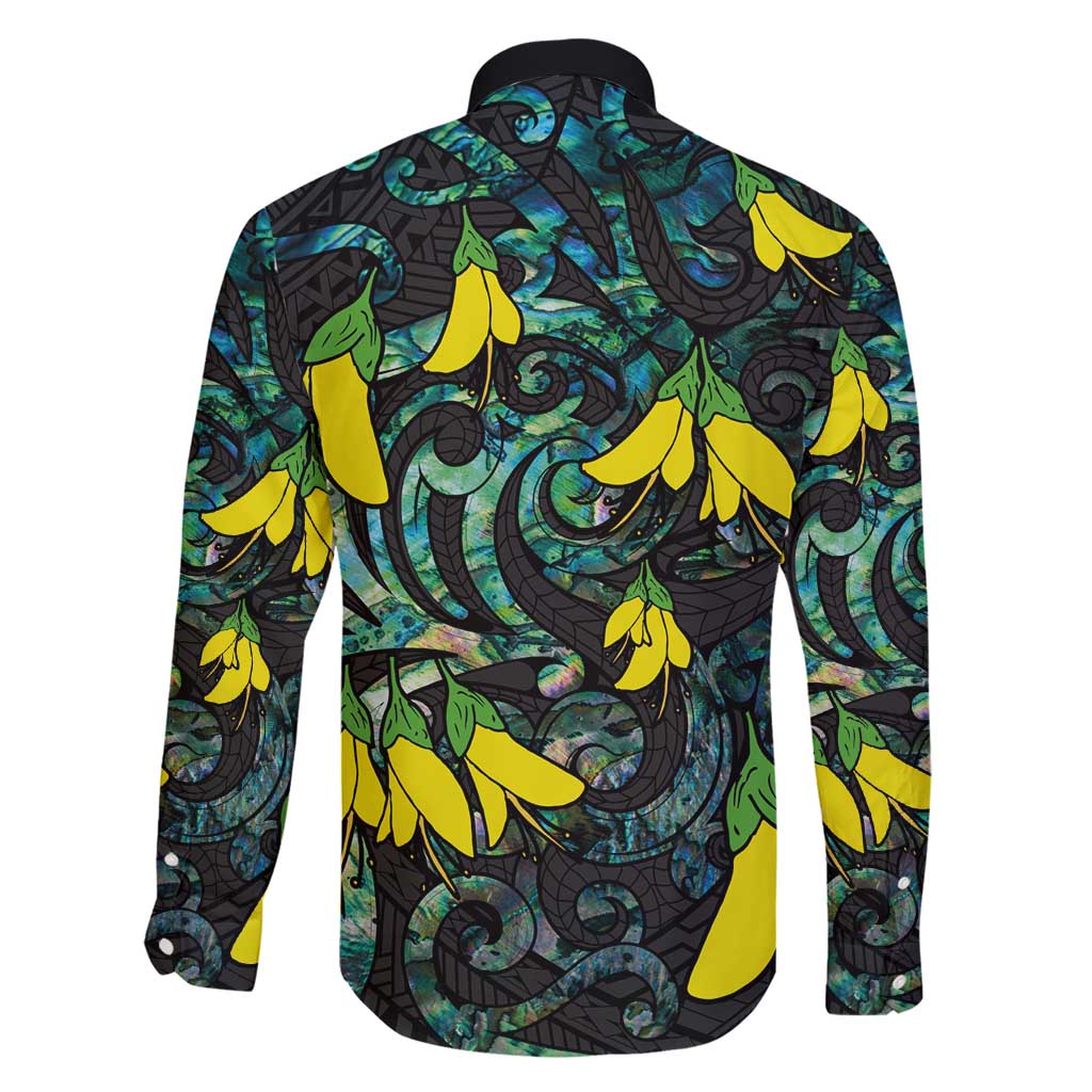 New Zealand Kowhai Flowers Family Matching Short Sleeve Bodycon Dress and Hawaiian Shirt Maori Koru Pattern With Paua Shell Style LT03 - Polynesian Pride