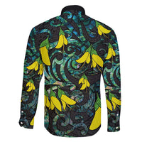 New Zealand Kowhai Flowers Family Matching Short Sleeve Bodycon Dress and Hawaiian Shirt Maori Koru Pattern With Paua Shell Style LT03 - Polynesian Pride