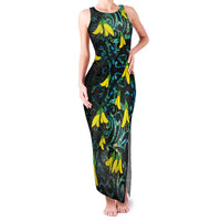 New Zealand Kowhai Flowers Family Matching Tank Maxi Dress and Hawaiian Shirt Maori Koru Pattern With Paua Shell Style