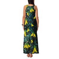New Zealand Kowhai Flowers Family Matching Tank Maxi Dress and Hawaiian Shirt Maori Koru Pattern With Paua Shell Style