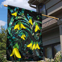 New Zealand Kowhai Flowers Garden Flag Maori Koru Pattern With Paua Shell Style