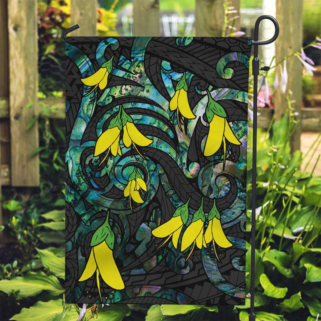 New Zealand Kowhai Flowers Garden Flag Maori Koru Pattern With Paua Shell Style