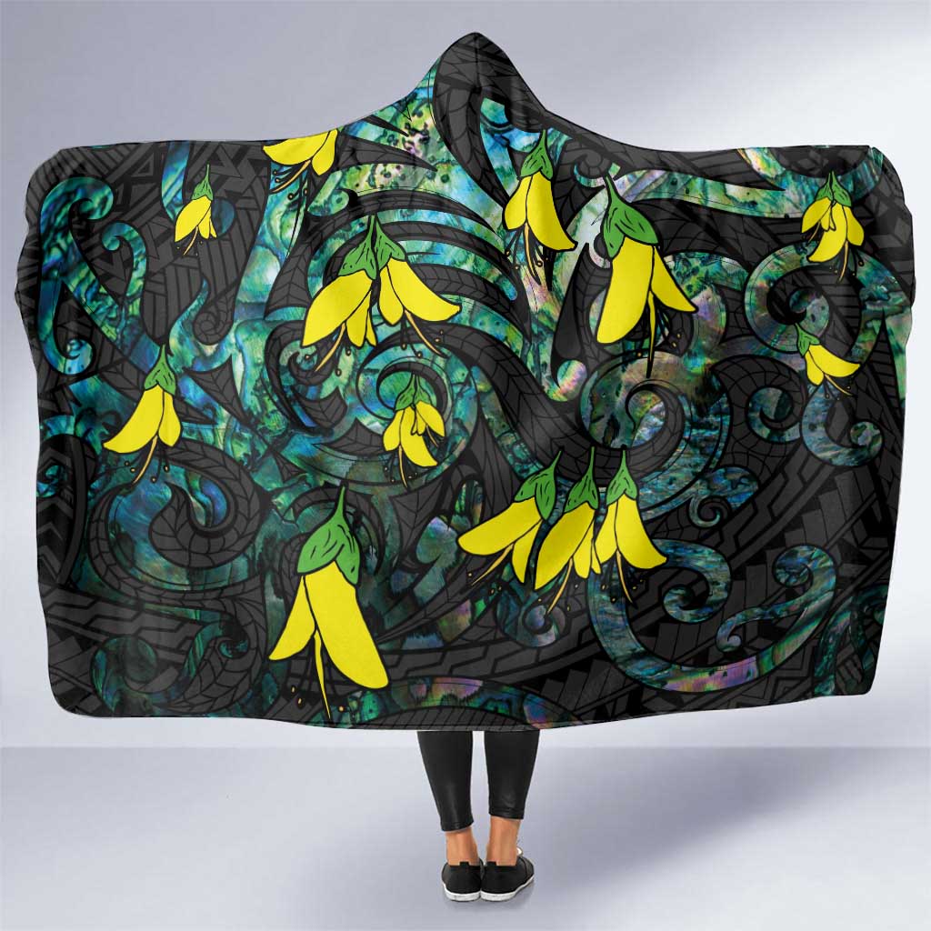 New Zealand Kowhai Flowers Hooded Blanket Maori Koru Pattern With Paua Shell Style