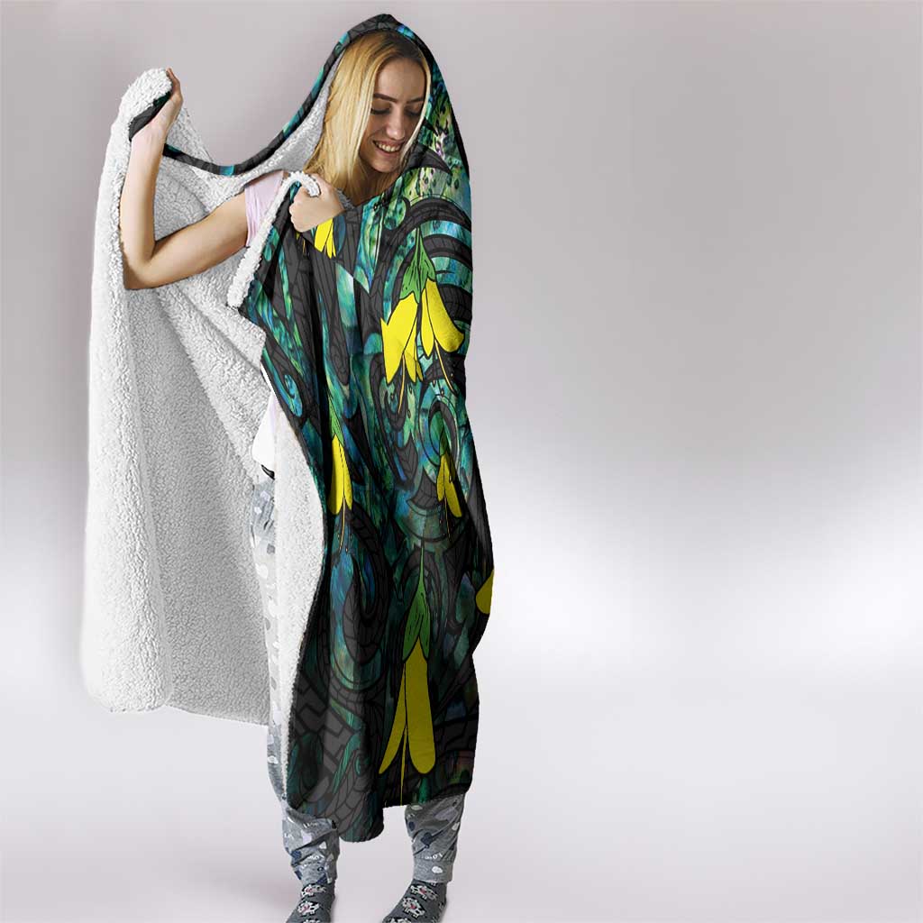 New Zealand Kowhai Flowers Hooded Blanket Maori Koru Pattern With Paua Shell Style
