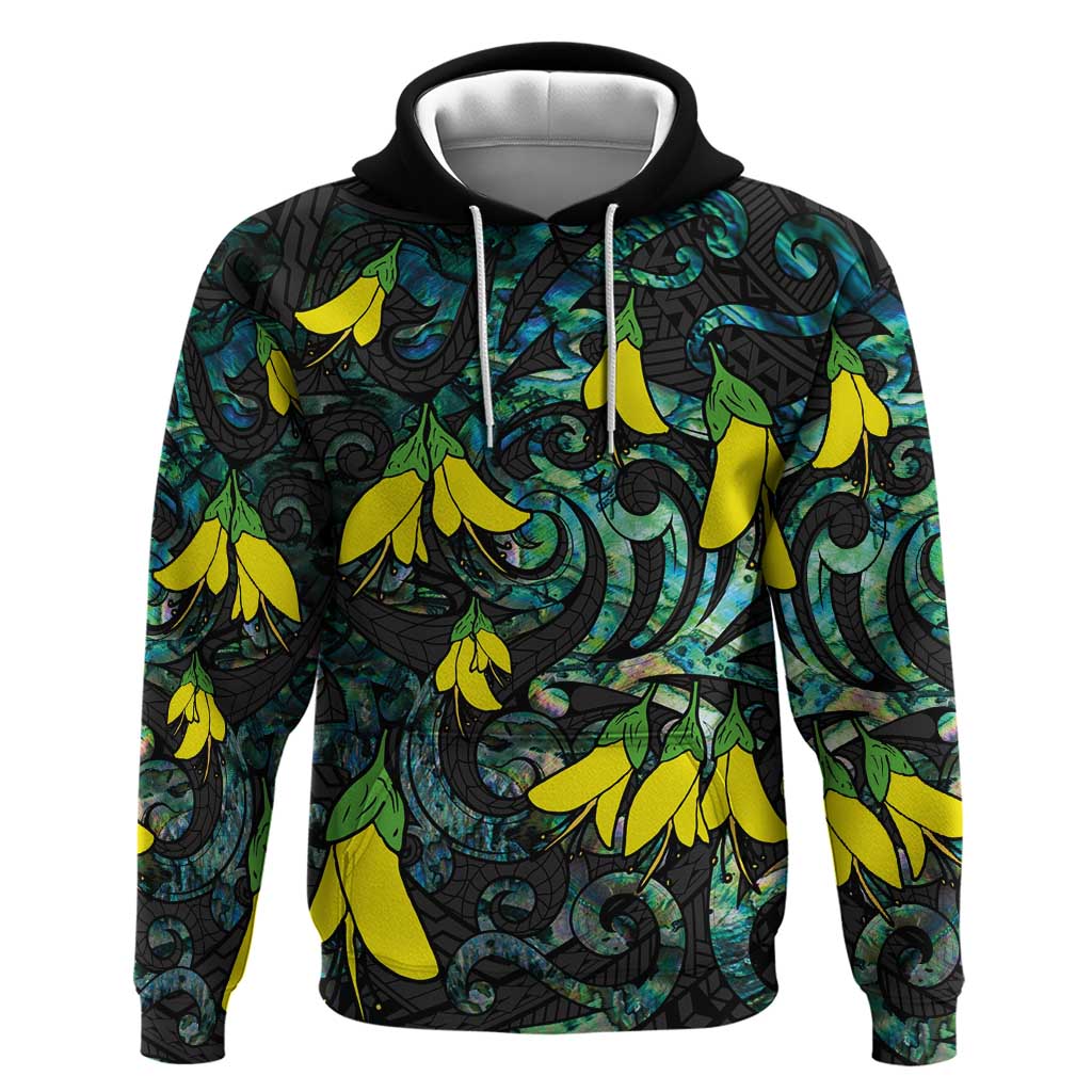 New Zealand Kowhai Flowers Hoodie Maori Koru Pattern With Paua Shell Style