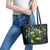 New Zealand Kowhai Flowers Leather Tote Bag Maori Koru Pattern With Paua Shell Style