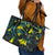 New Zealand Kowhai Flowers Leather Tote Bag Maori Koru Pattern With Paua Shell Style