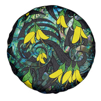 New Zealand Kowhai Flowers Spare Tire Cover Maori Koru Pattern With Paua Shell Style