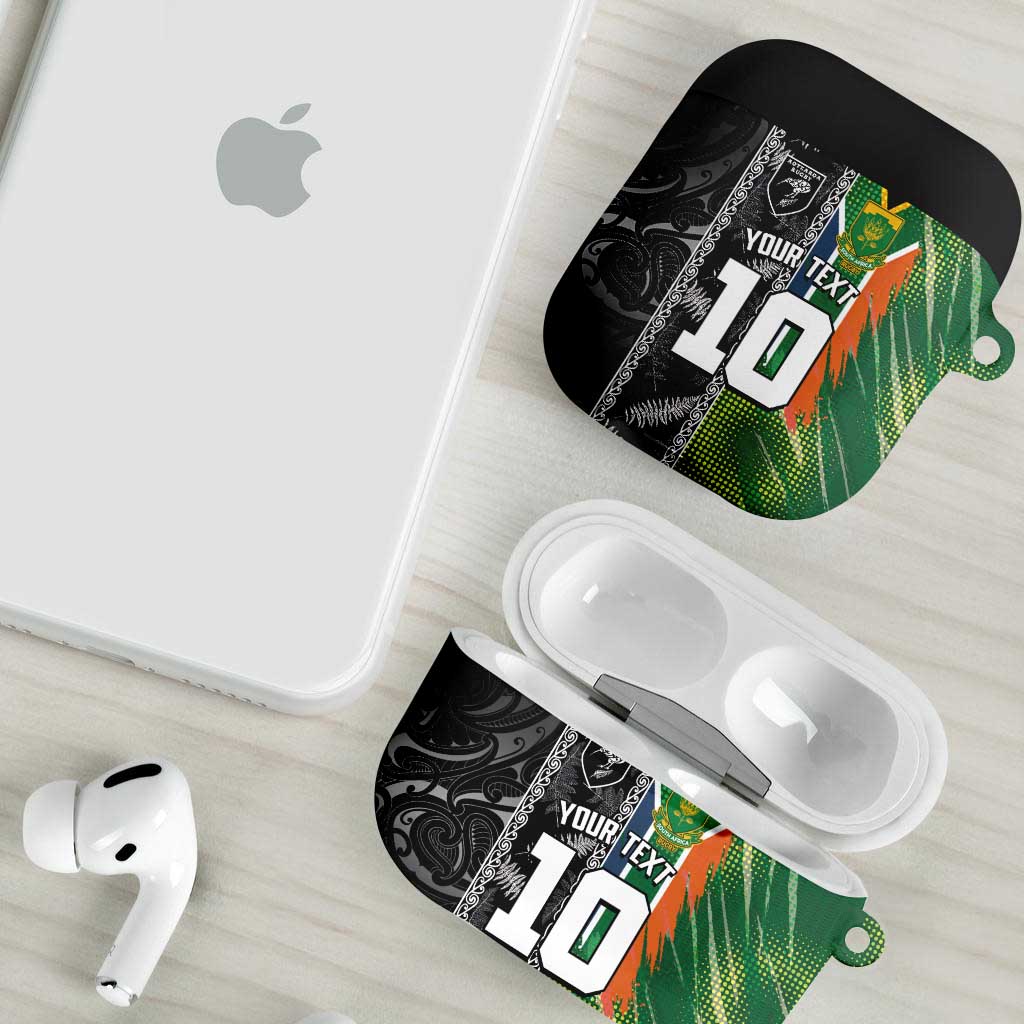 Custom Aotearoa South Africa Rugby Freedom Cup AirPods Case Maori Silver Fern Art and Sporty Flag SA - Polynesian Pride