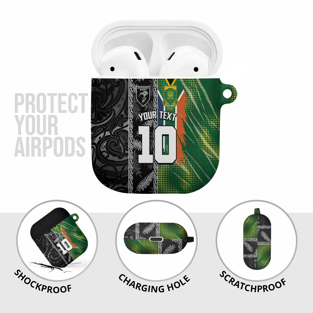 Custom Aotearoa South Africa Rugby Freedom Cup AirPods Case Maori Silver Fern Art and Sporty Flag SA - Polynesian Pride