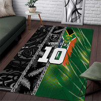 Custom Aotearoa South Africa Rugby Freedom Cup Area Rug Maori Silver Fern Art and Sporty Flag SA - Polynesian Pride