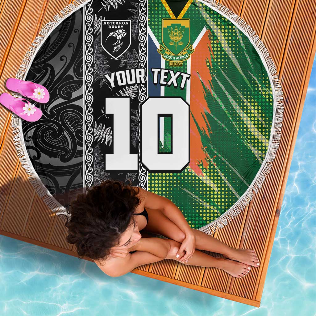 Custom Aotearoa South Africa Rugby Freedom Cup Beach Blanket Maori Silver Fern Art and Sporty Flag SA - Polynesian Pride