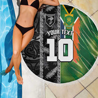 Custom Aotearoa South Africa Rugby Freedom Cup Beach Blanket Maori Silver Fern Art and Sporty Flag SA - Polynesian Pride