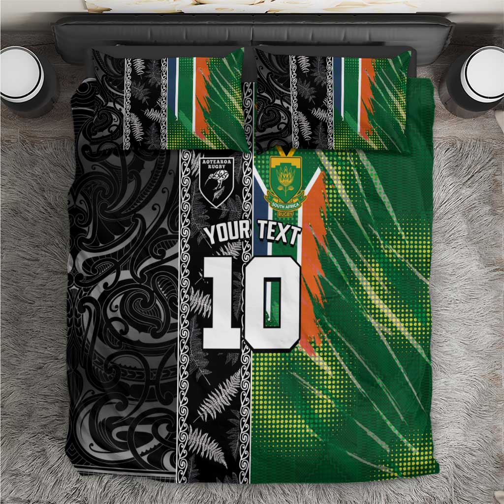 Custom Aotearoa South Africa Rugby Freedom Cup Bedding Set Maori Silver Fern Art and Sporty Flag SA - Polynesian Pride