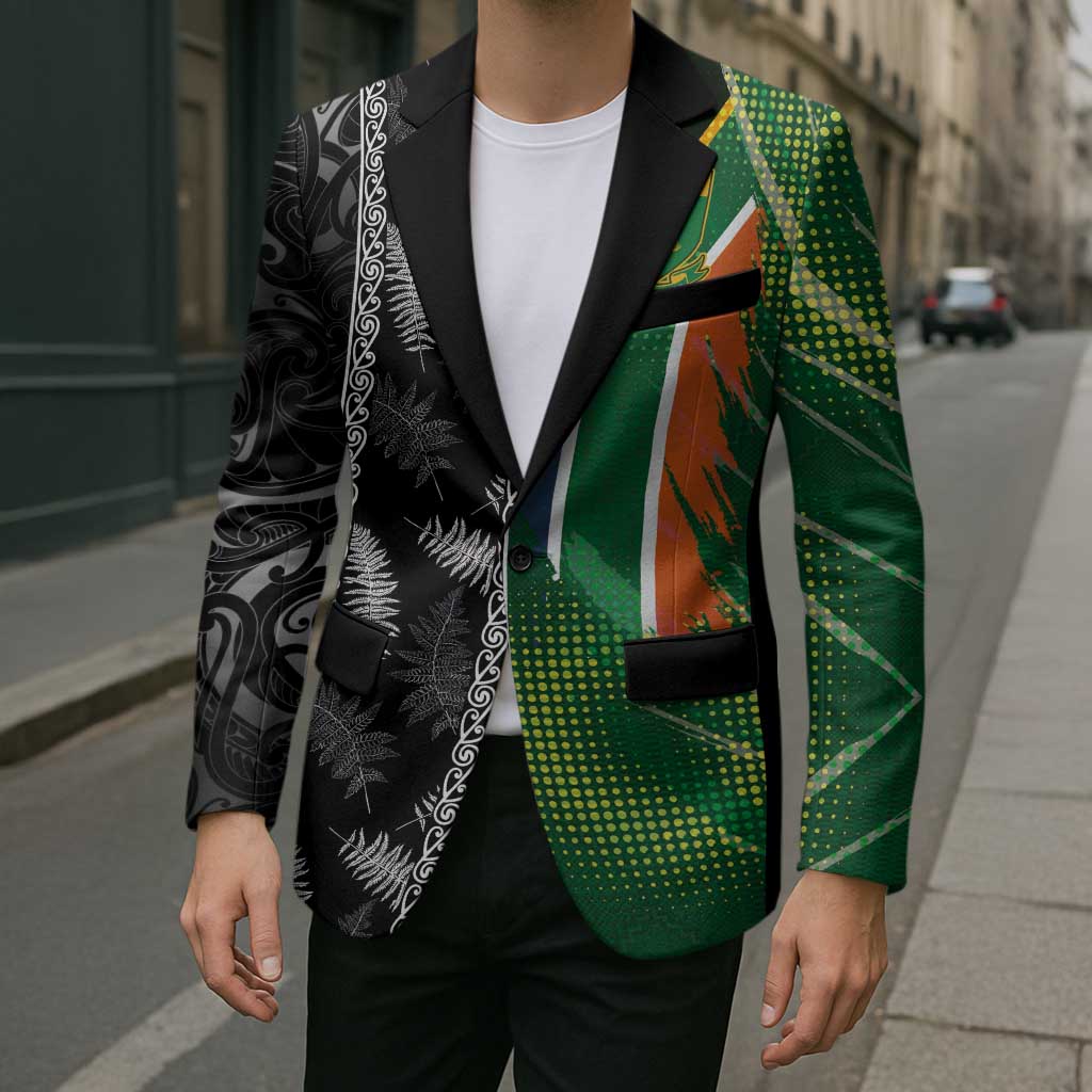 Custom Aotearoa South Africa Rugby Freedom Cup Blazer Maori Silver Fern Art and Sporty Flag SA - Polynesian Pride