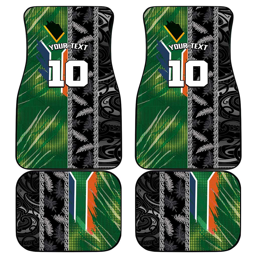 Custom Aotearoa South Africa Rugby Freedom Cup Car Mats Maori Silver Fern Art and Sporty Flag SA - Polynesian Pride