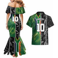 Custom Aotearoa South Africa Rugby Freedom Cup Couples Matching Mermaid Dress and Hawaiian Shirt Maori Silver Fern Art and Sporty Flag SA - Polynesian Pride