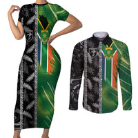 Custom Aotearoa South Africa Rugby Freedom Cup Couples Matching Short Sleeve Bodycon Dress and Long Sleeve Button Shirt Maori Silver Fern Art and Sporty Flag SA - Polynesian Pride