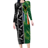 Custom Aotearoa South Africa Rugby Freedom Cup Family Matching Long Sleeve Bodycon Dress and Hawaiian Shirt Maori Silver Fern Art and Sporty Flag SA - Polynesian Pride