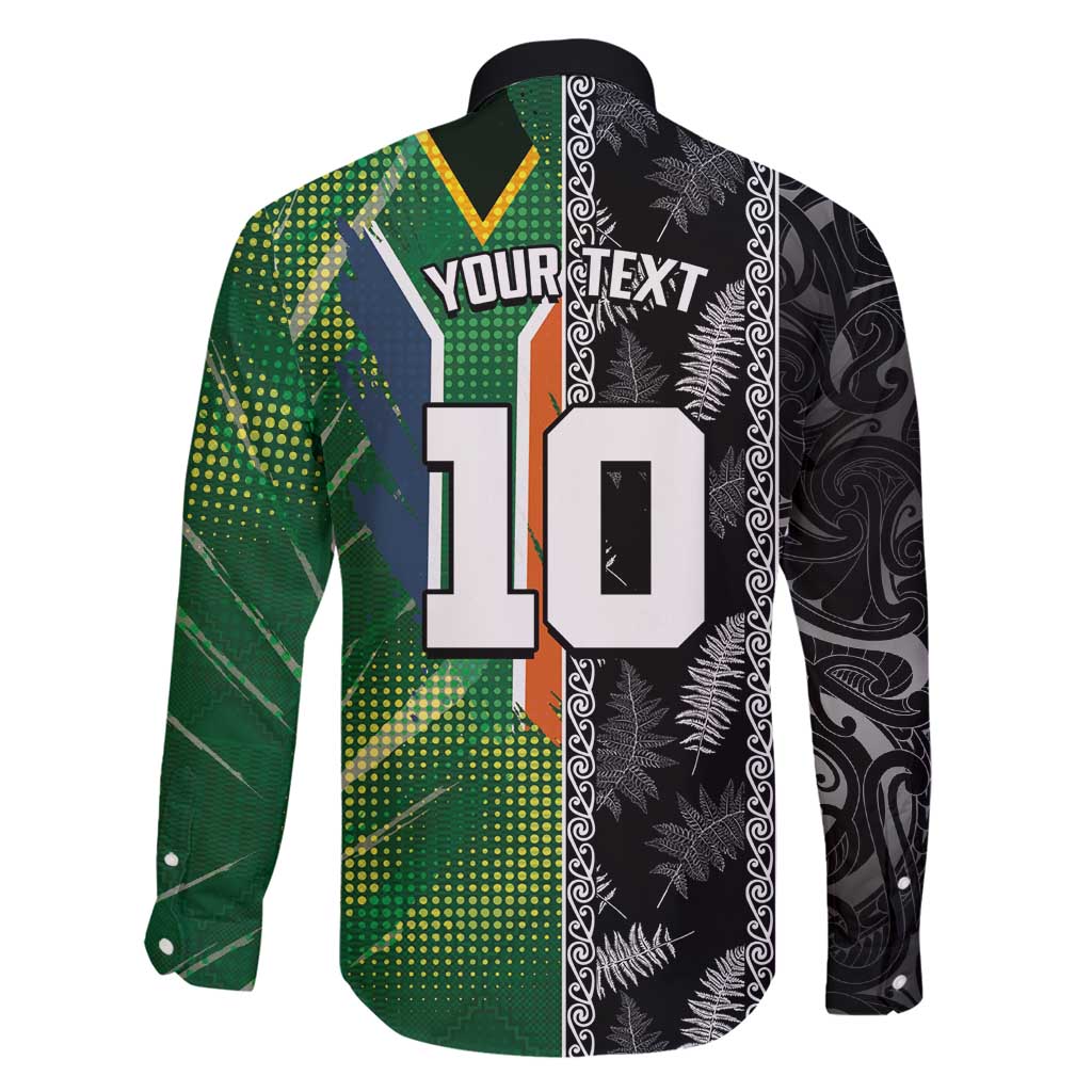 Custom Aotearoa South Africa Rugby Freedom Cup Family Matching Mermaid Dress and Hawaiian Shirt Maori Silver Fern Art and Sporty Flag SA - Polynesian Pride